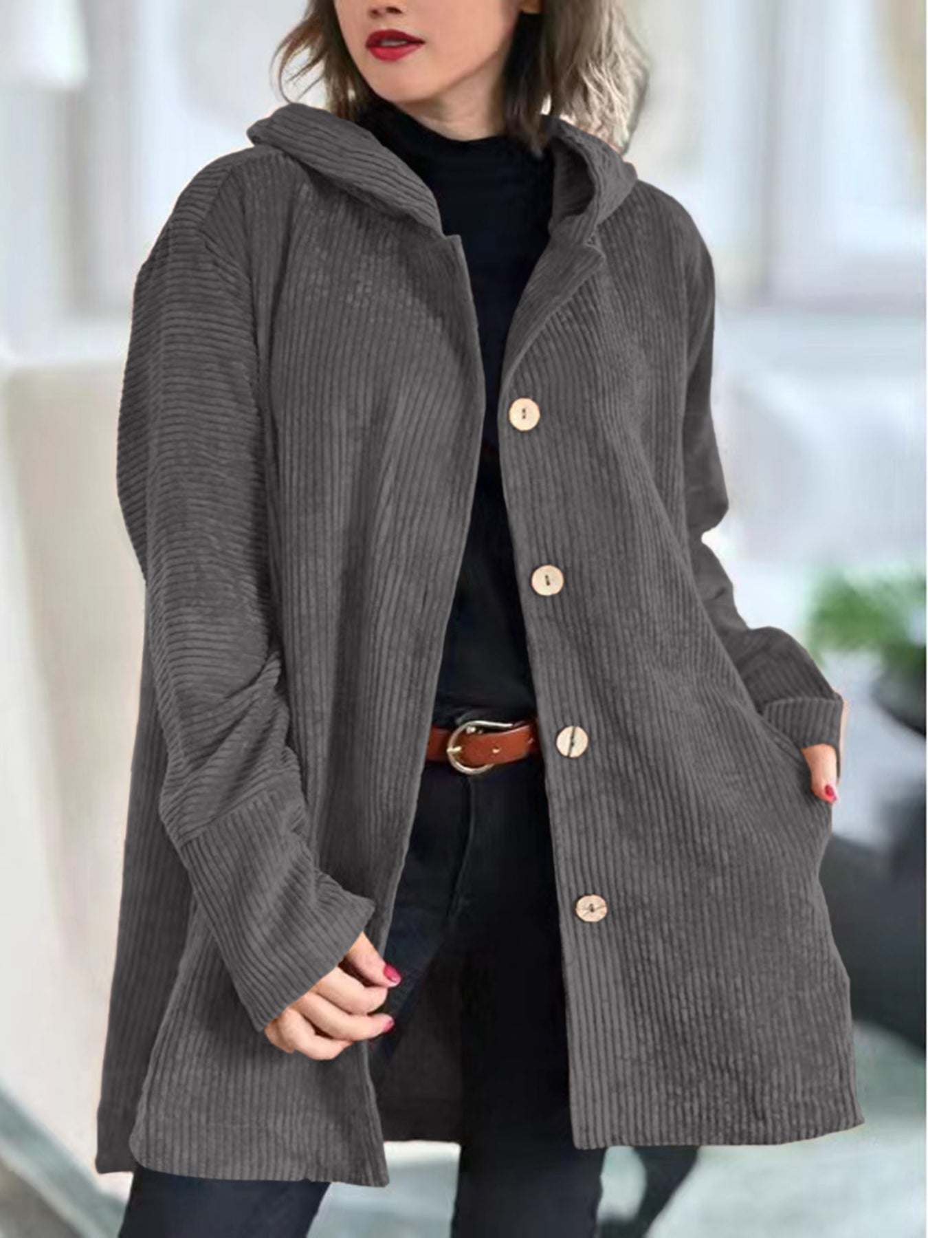 Olivia - Corduroy Hooded Jacket