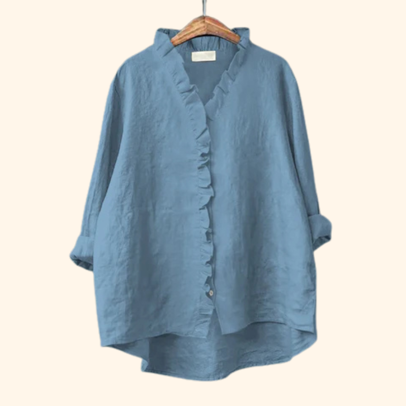 Emma - Relaxed Cotton and Linen Ruffle Top