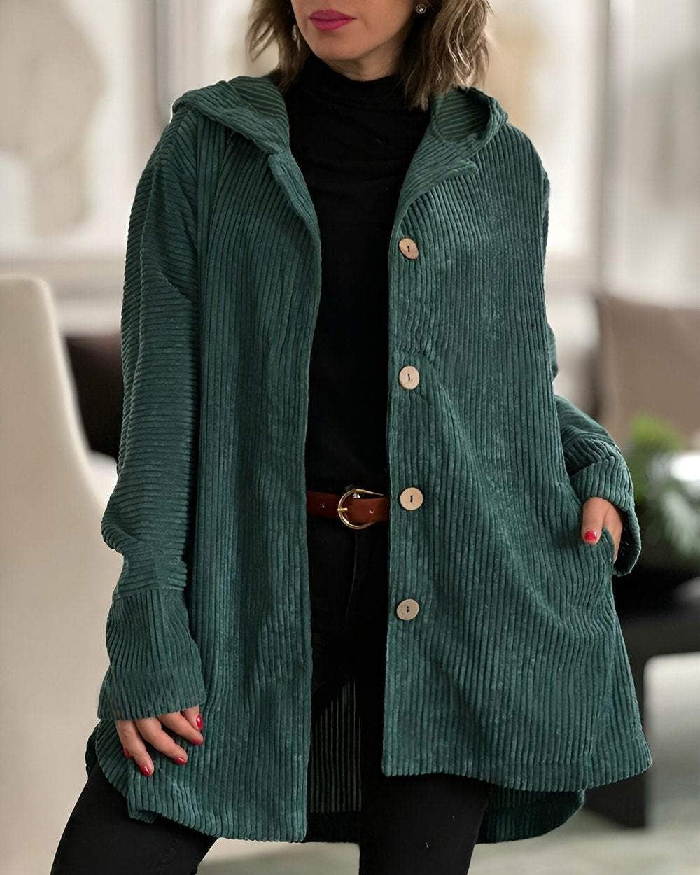 Olivia - Corduroy Hooded Jacket