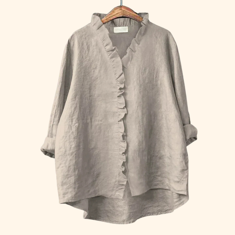 Emma - Relaxed Cotton and Linen Ruffle Top
