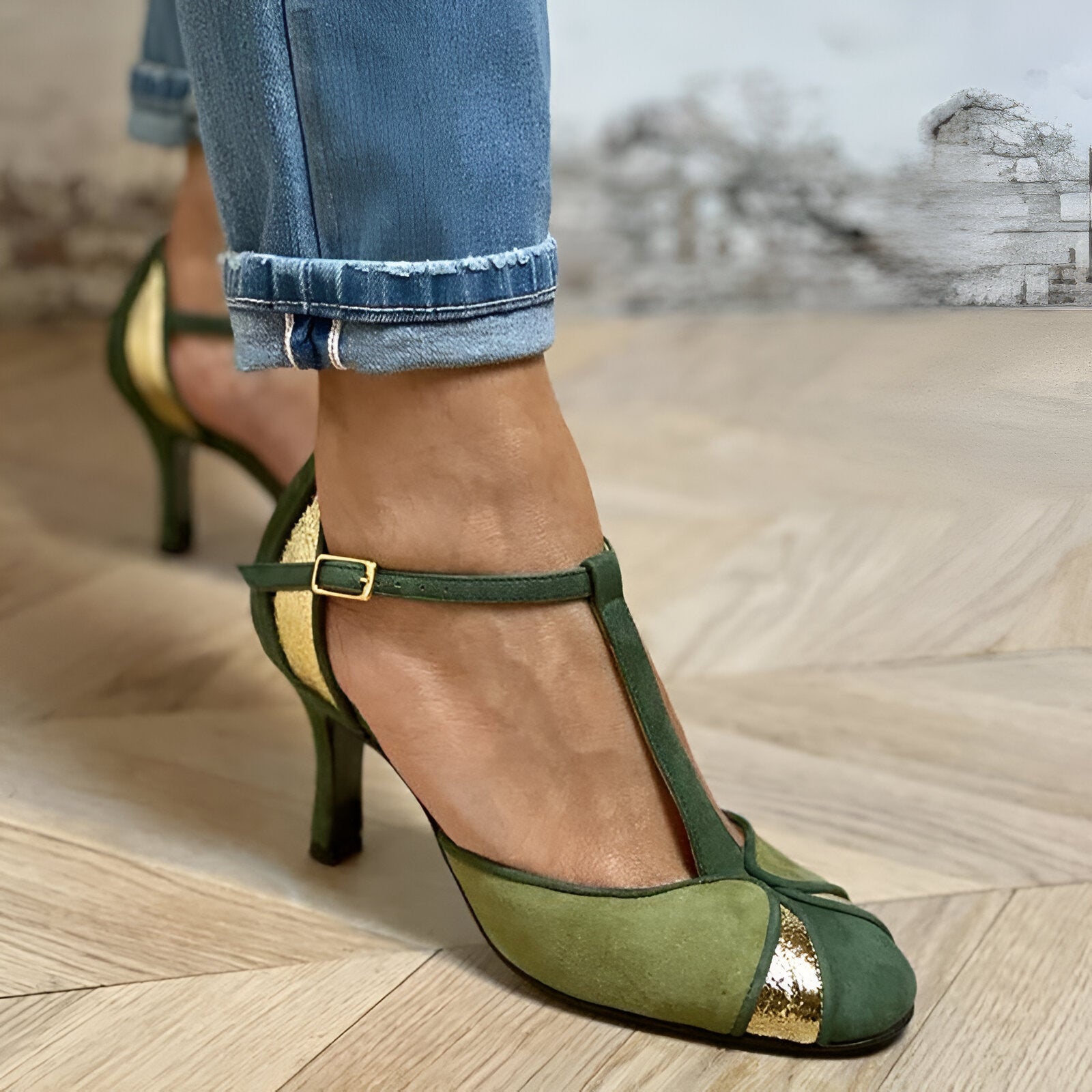 Rafaela – Patchwork T-Strap Pumps