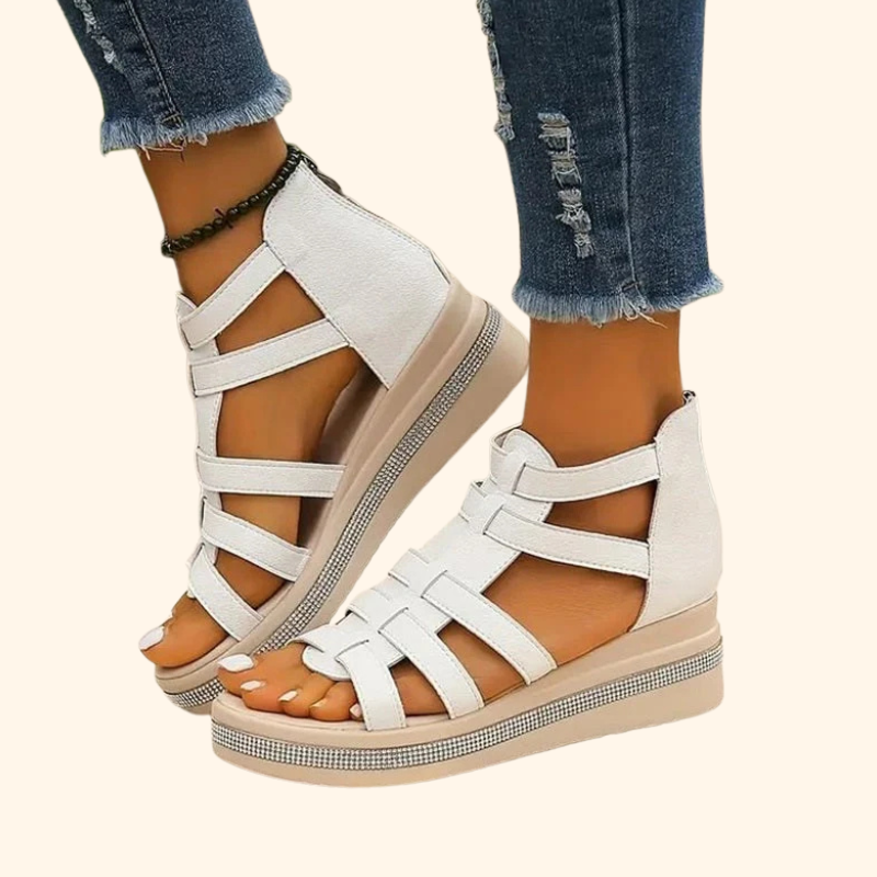 Lila - Rhinestone Embellished Wedge Sandals