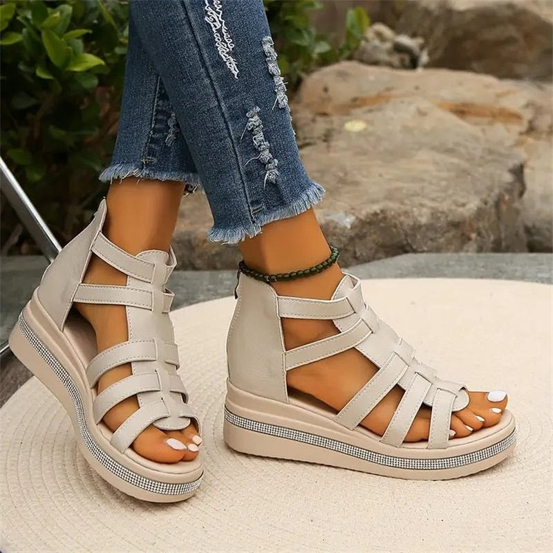 Lila - Rhinestone Embellished Wedge Sandals